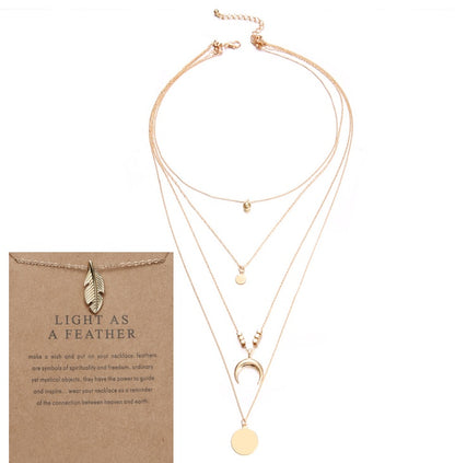 Bohemian Multi-Layer Moon Pendant Necklace for Women
