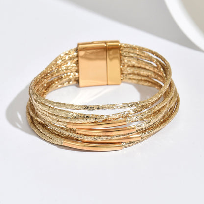 Layered Magnetic Vintage Leather Bracelet for Women – Stylish Therapeutic Jewelry