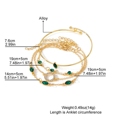 Four-Piece Rhinestone & Diamond Accent Bracelet Set for Women – Elegant Chain Jewelry