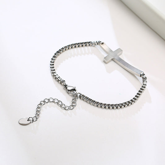 Cross Box Chain Bracelet for Women – Stainless Steel Finish Jewelry