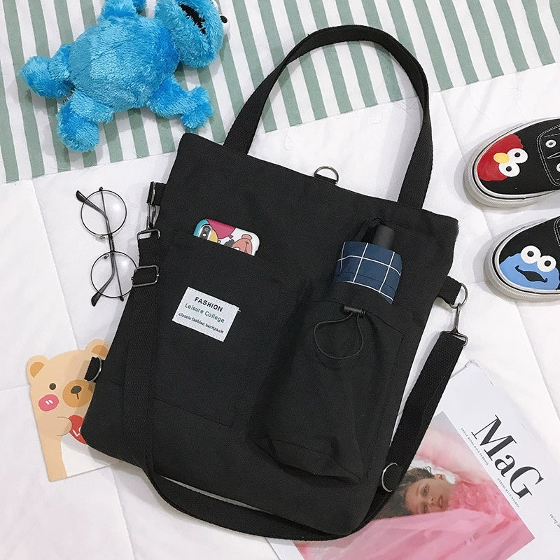 Harajuku Canvas Backpack for Women – Preppy Student School Bag with Pockets
