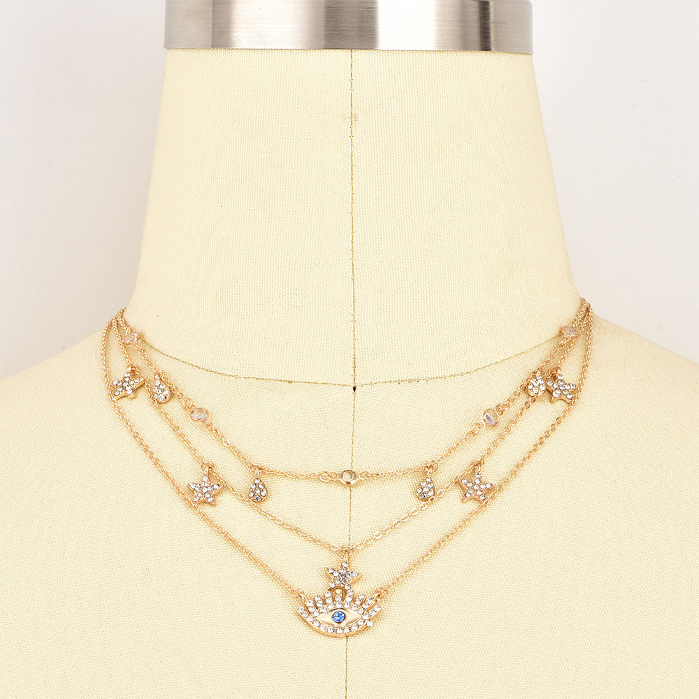 Multilayer Evil Eye Pendant Necklace for Women – Crystal Star & Water Drop Charm