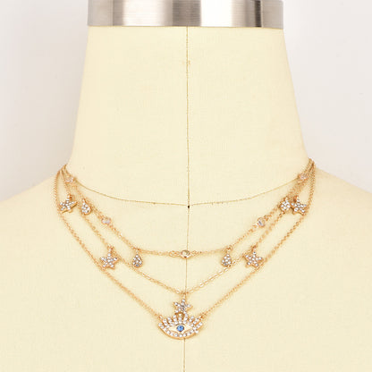 Multilayer Evil Eye Pendant Necklace for Women – Crystal Star & Water Drop Charm
