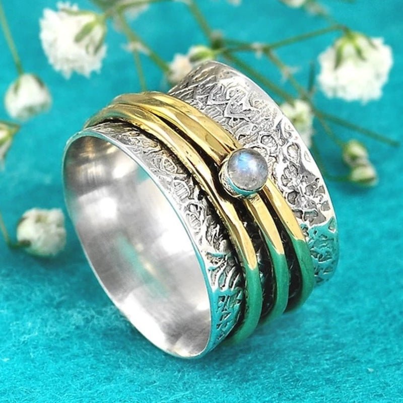 Retro White Gemstone Inlaid Ring – Unisex Fashion Jewelry for Men & Women