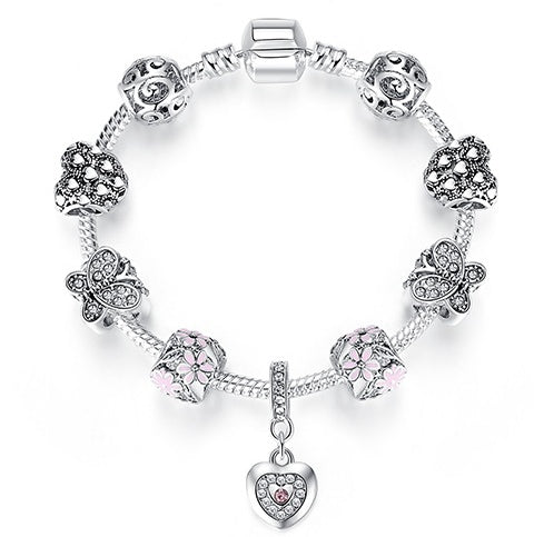 Unique 925 Sterling Silver Crystal Charm Bracelet for Women – DIY Bead-Friendly Jewelry Gift