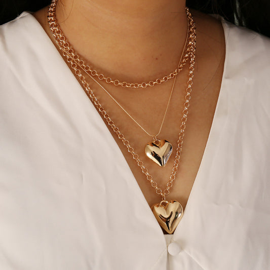 Vintage Multi-Layer Heart Pendant Necklace – Gold Geometric Punk Jewelry for Women