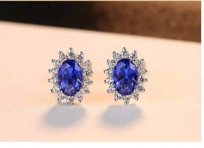 Natural Royal Blue Oval Topaz Stud Earrings – 925 Sterling Silver for Women