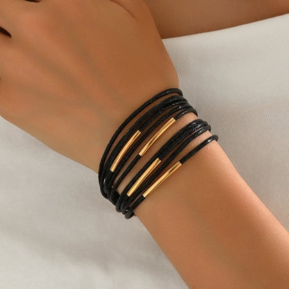 Layered Magnetic Vintage Leather Bracelet for Women – Stylish Therapeutic Jewelry