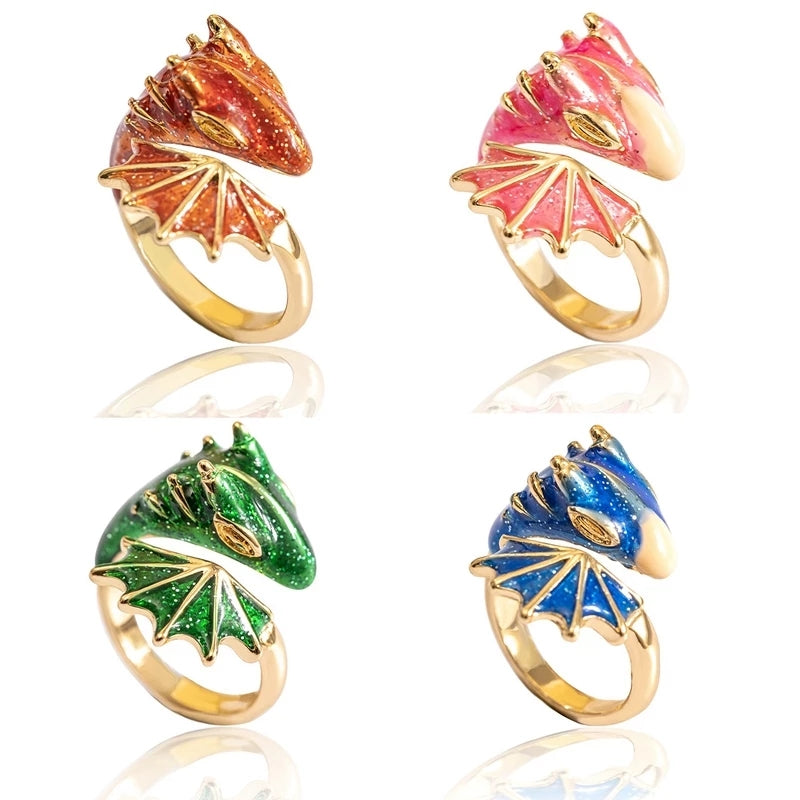 Boho Dragon Wing Ring – Adjustable Blue, Green, Pink & Red Jewelry for Women