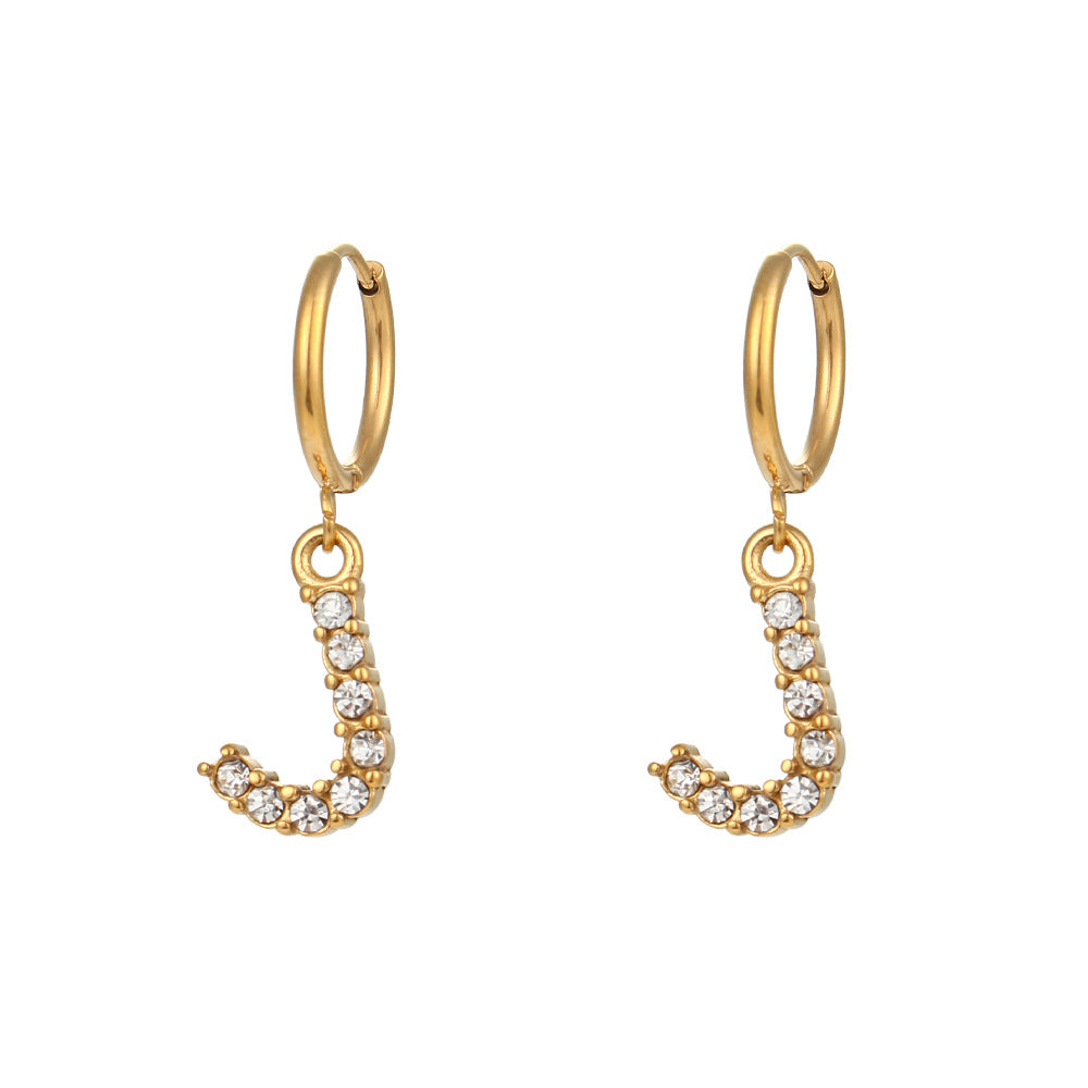18K Gold Plated Zircon Letter Earrings for Women – Minimalist Initial Jewelry