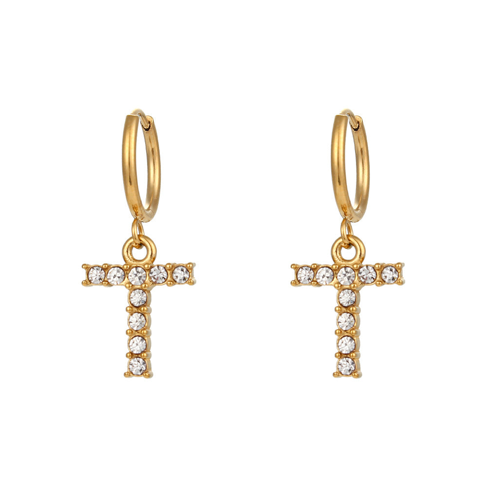 18K Gold Plated Zircon Letter Earrings for Women – Minimalist Initial Jewelry