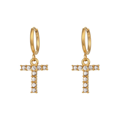 18K Gold Plated Zircon Letter Earrings for Women – Minimalist Initial Jewelry