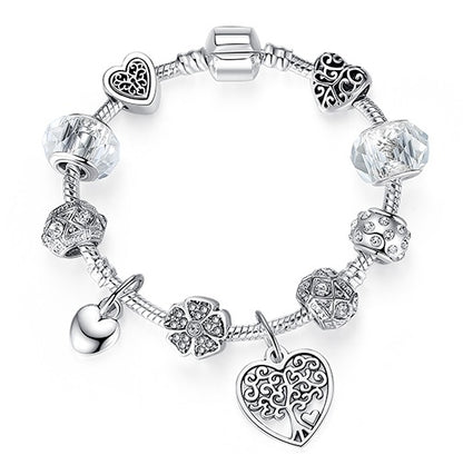 Unique 925 Sterling Silver Crystal Charm Bracelet for Women – DIY Bead-Friendly Jewelry Gift