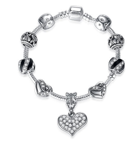 Unique 925 Sterling Silver Crystal Charm Bracelet for Women – DIY Bead-Friendly Jewelry Gift