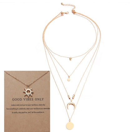 Bohemian Multi-Layer Moon Pendant Necklace for Women