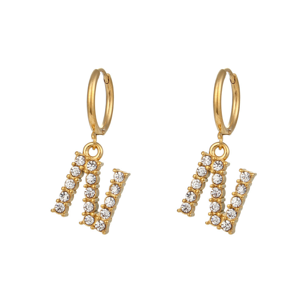 18K Gold Plated Zircon Letter Earrings for Women – Minimalist Initial Jewelry