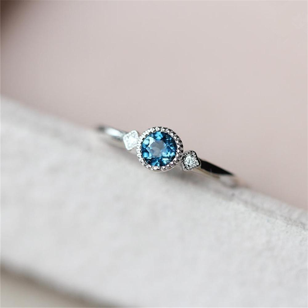 Simple Silver CZ Wedding Engagement Ring – Sky Blue Zircon Thin Ring for Women