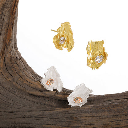 Geometric Asymmetric Diamond Stud Earrings for Women – Modern Minimalist