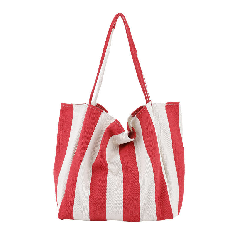 Large Striped Canvas Tote Bag for Women – Casual High Capacity Shopping Shoulder Bag