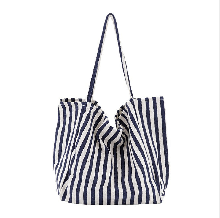 Large Striped Canvas Tote Bag for Women – Casual High Capacity Shopping Shoulder Bag