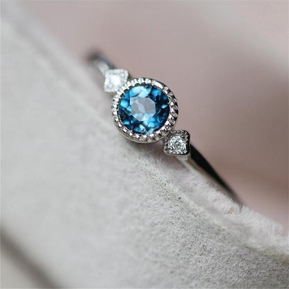 Simple Silver CZ Wedding Engagement Ring – Sky Blue Zircon Thin Ring for Women