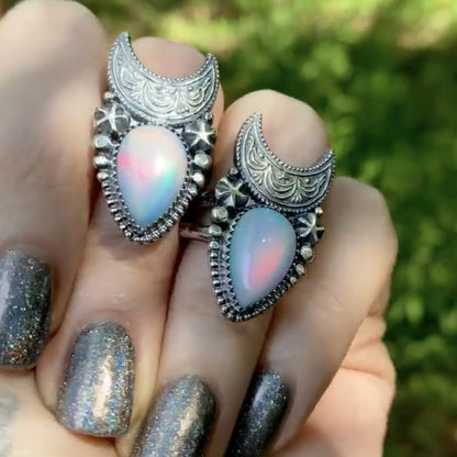 Vintage Geometric Moon Ring – Hip Hop Skull Wedding & Engagement Ring for Women