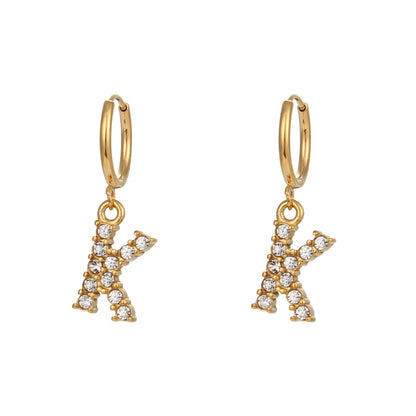 18K Gold Plated Zircon Letter Earrings for Women – Minimalist Initial Jewelry