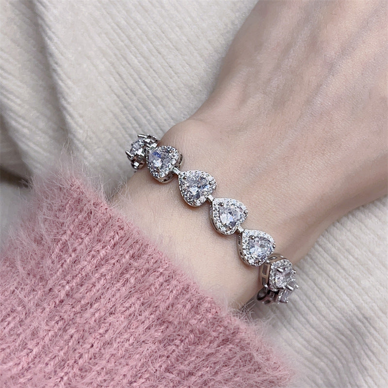 Peach Heart-Shaped Rhinestone & Zircon Bracelet for Women – Elegant Sparkling Jewelry