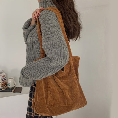 Cozy Corduroy Shoulder Bag for Women – Fall/Winter Shopping Handbag