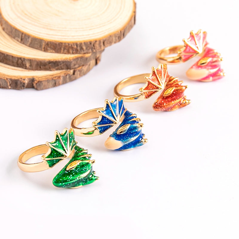 Boho Dragon Wing Ring – Adjustable Blue, Green, Pink & Red Jewelry for Women