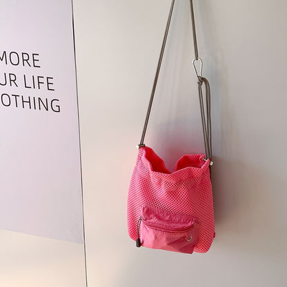 Cute Mesh Drawstring Bucket Bag – Lightweight Shoulder Crossbody