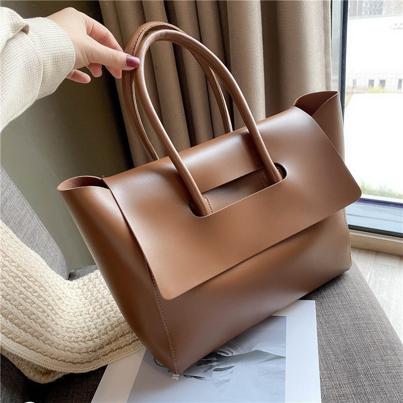 Fashion Large Shoulder Tote Bag for Women – Simple Retro Solid-Color Handbag