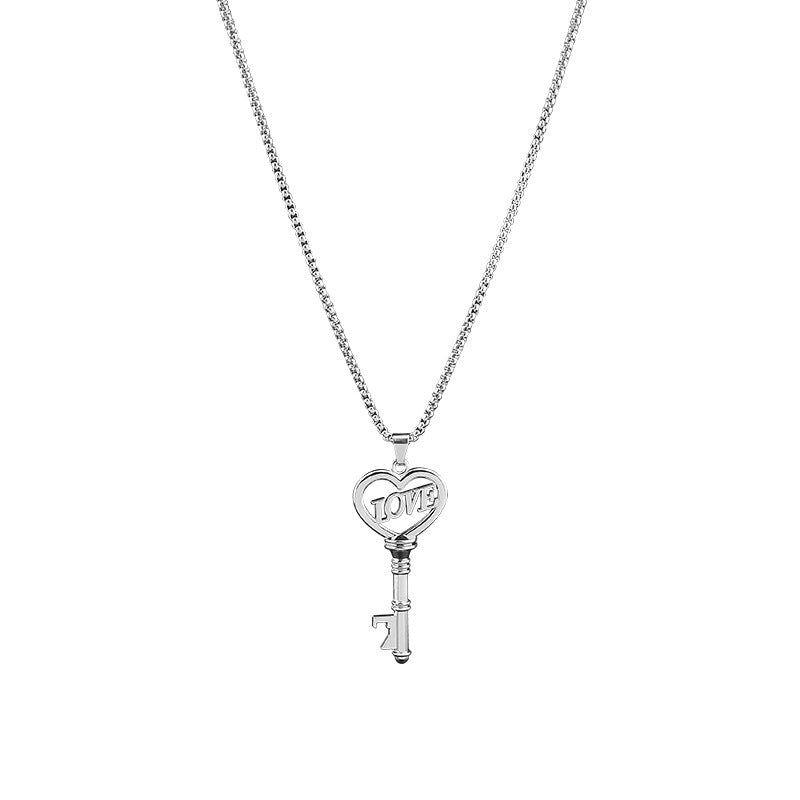 Sweet Heart Key Pendant Necklace – Stainless Steel Choker for Women