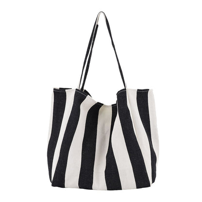 Large Striped Canvas Tote Bag for Women – Casual High Capacity Shopping Shoulder Bag