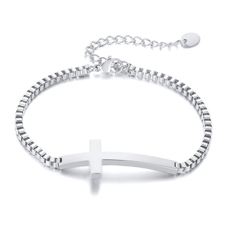Cross Box Chain Bracelet for Women – Stainless Steel Finish Jewelry