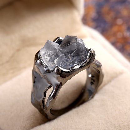 Vintage Wedding Anniversary Ring – Unique Stone Boho Cocktail Ring for Women