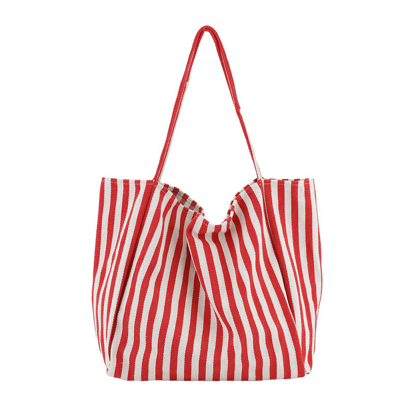 Large Striped Canvas Tote Bag for Women – Casual High Capacity Shopping Shoulder Bag