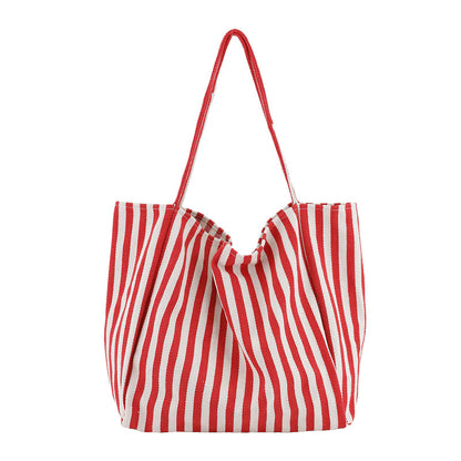 Large Striped Canvas Tote Bag for Women – Casual High Capacity Shopping Shoulder Bag