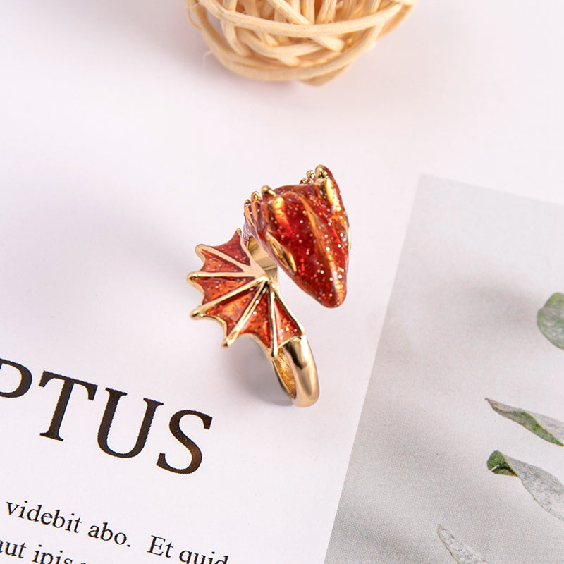 Boho Dragon Wing Ring – Adjustable Blue, Green, Pink & Red Jewelry for Women