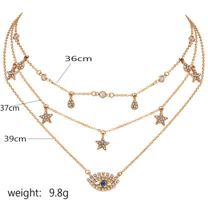 Multilayer Evil Eye Pendant Necklace for Women – Crystal Star & Water Drop Charm