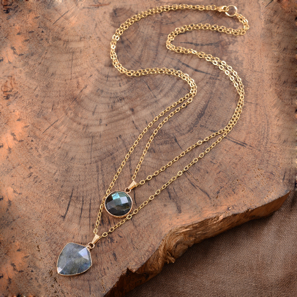 Moonstone Pendant Double Chain Necklace Valentine's Day