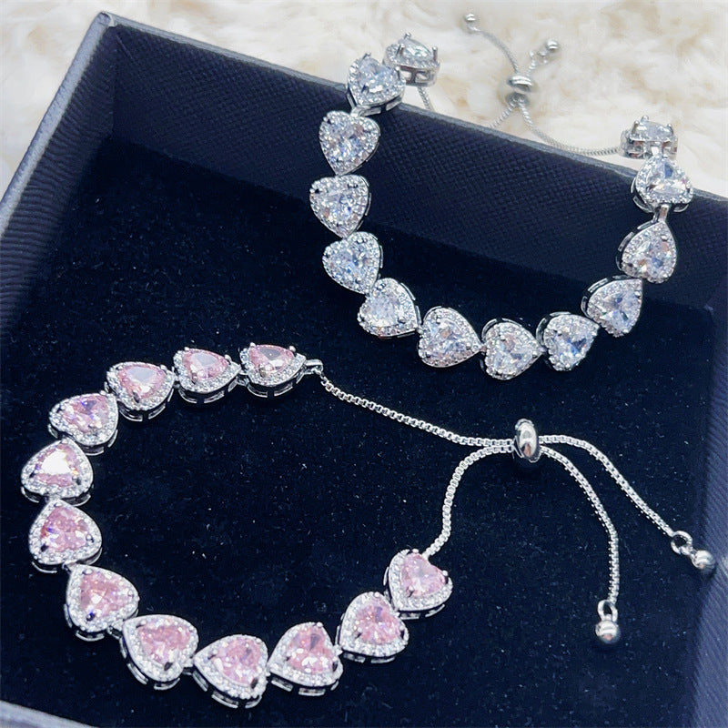 Peach Heart-Shaped Rhinestone & Zircon Bracelet for Women – Elegant Sparkling Jewelry