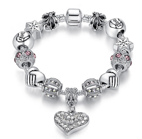 Unique 925 Sterling Silver Crystal Charm Bracelet for Women – DIY Bead-Friendly Jewelry Gift