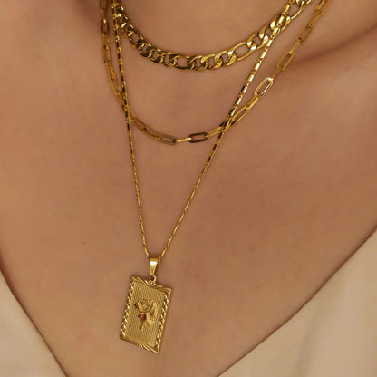 Vintage Square Rose Pendant Necklace – Eco-Friendly 18K Gold Plated Jewelry for Women