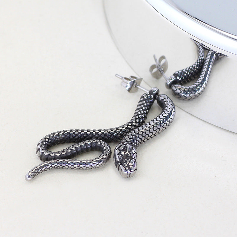 Serpentine Titanium Steel Stud Earrings – Unisex