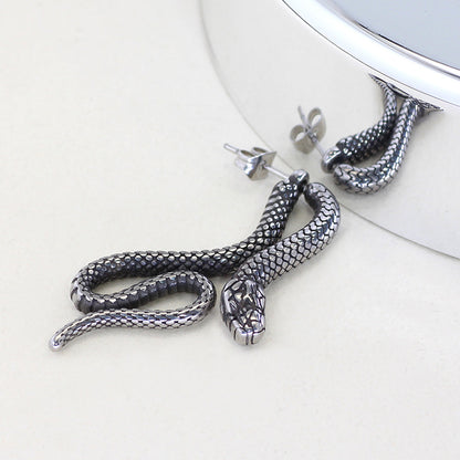 Serpentine Titanium Steel Stud Earrings – Unisex