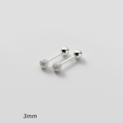 Silver Frosted Bead Thread Stud Earrings for Women – Minimalist Jewelry