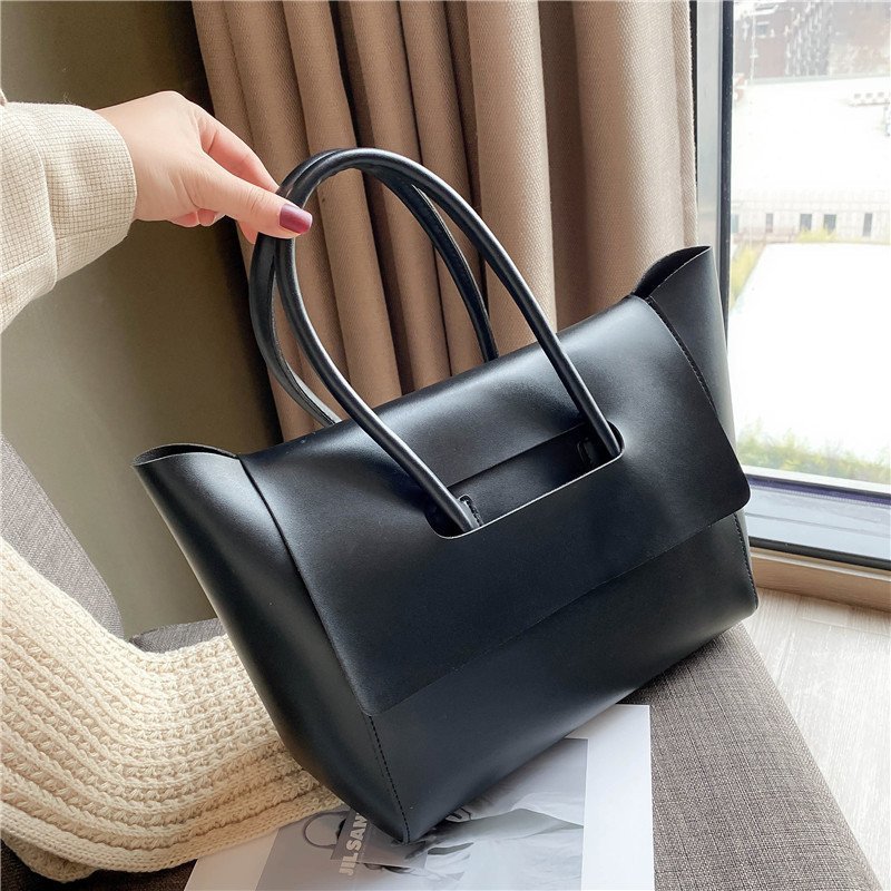 Fashion Large Shoulder Tote Bag for Women – Simple Retro Solid-Color Handbag