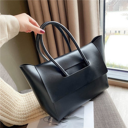 Fashion Large Shoulder Tote Bag for Women – Simple Retro Solid-Color Handbag