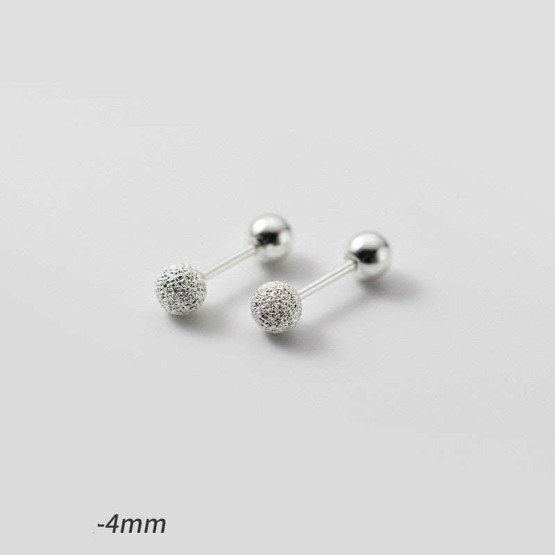 Silver Frosted Bead Thread Stud Earrings for Women – Minimalist Jewelry